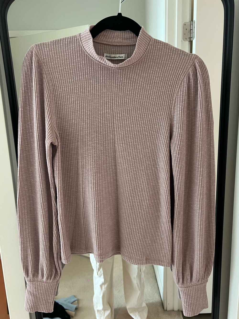 Abercrombie & Fitch Dusty Rose Ribbed Mock Neck Long Sleeve Top